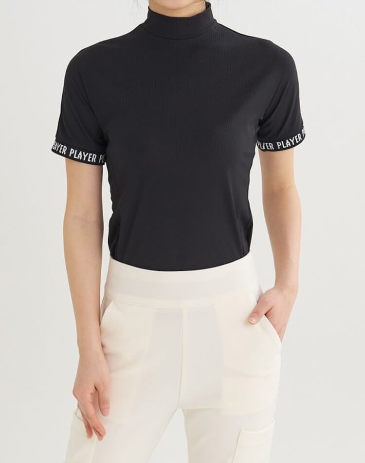 袖ロゴ ハイネック 半袖 トップス 韓国 ゴルフウェア