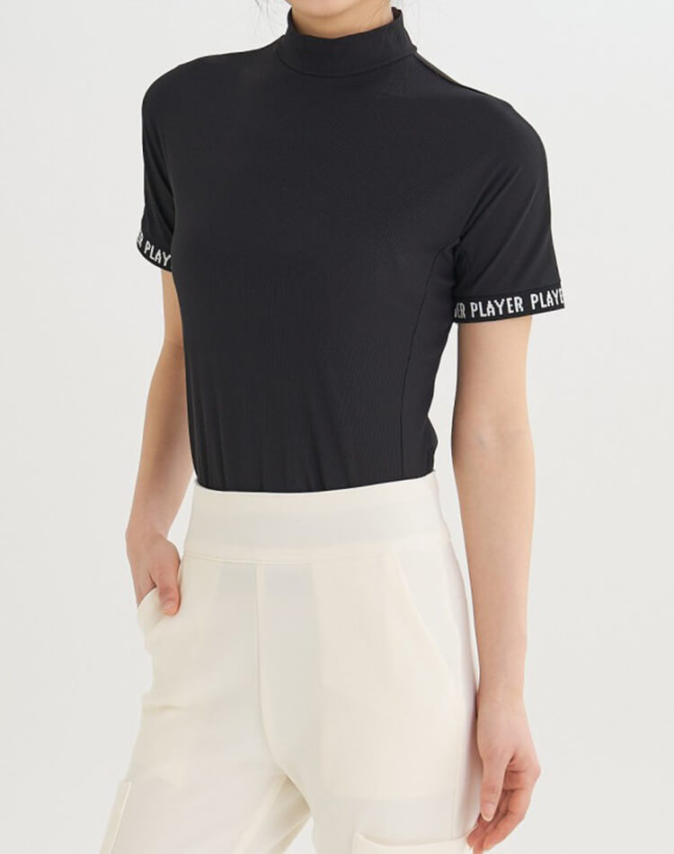 【新品】サウスケープゴルフウェア　ハイネック　花モチーフ⚫︎トップス　半袖 新品】サウスケープゴルフウェア ハイネック 花モチーフ