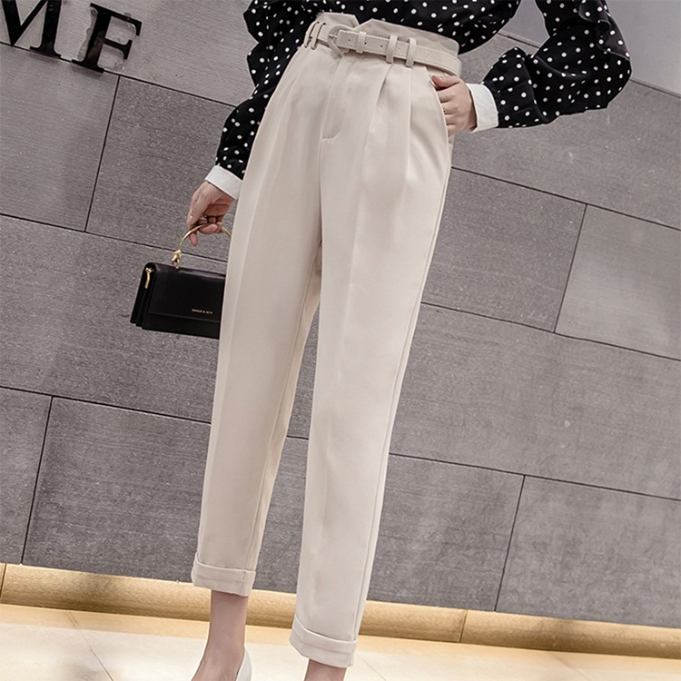 ベルト付き 九分丈 テーパードパンツ