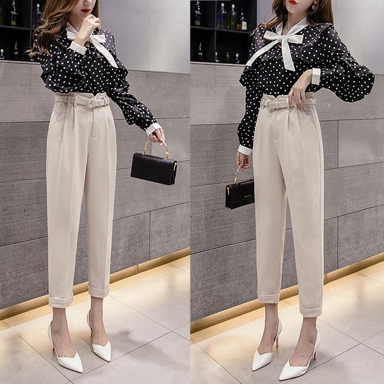 ベルト付き 九分丈 テーパードパンツ