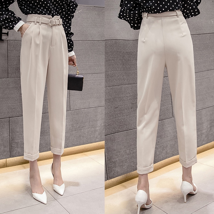 ベルト付き 九分丈 テーパードパンツ