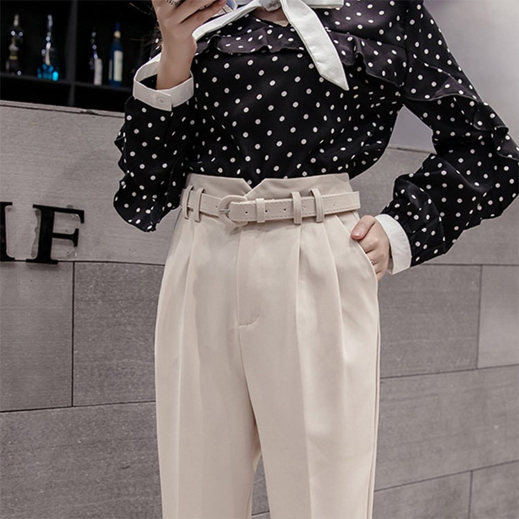 ベルト付き 九分丈 テーパードパンツ