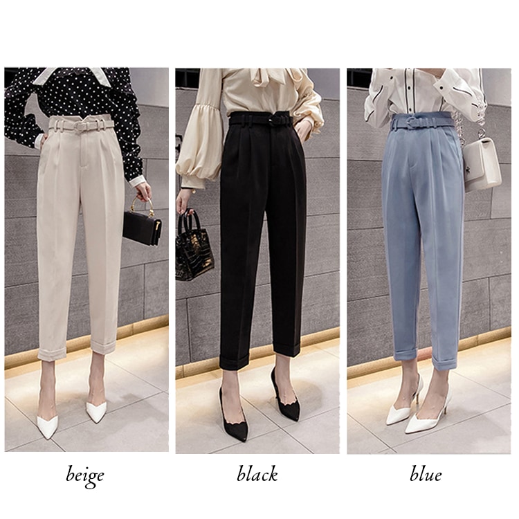 ベルト付き 九分丈 テーパードパンツ