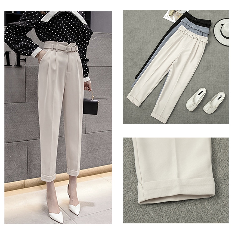 ベルト付き 九分丈 テーパードパンツ