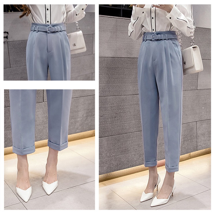 ベルト付き 九分丈 テーパードパンツ