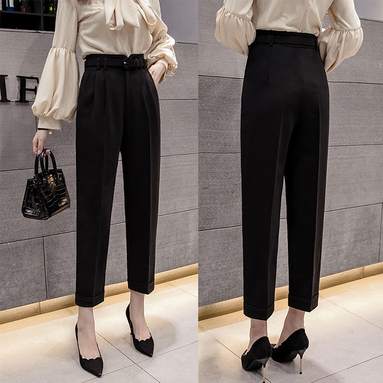 ベルト付き 九分丈 テーパードパンツ