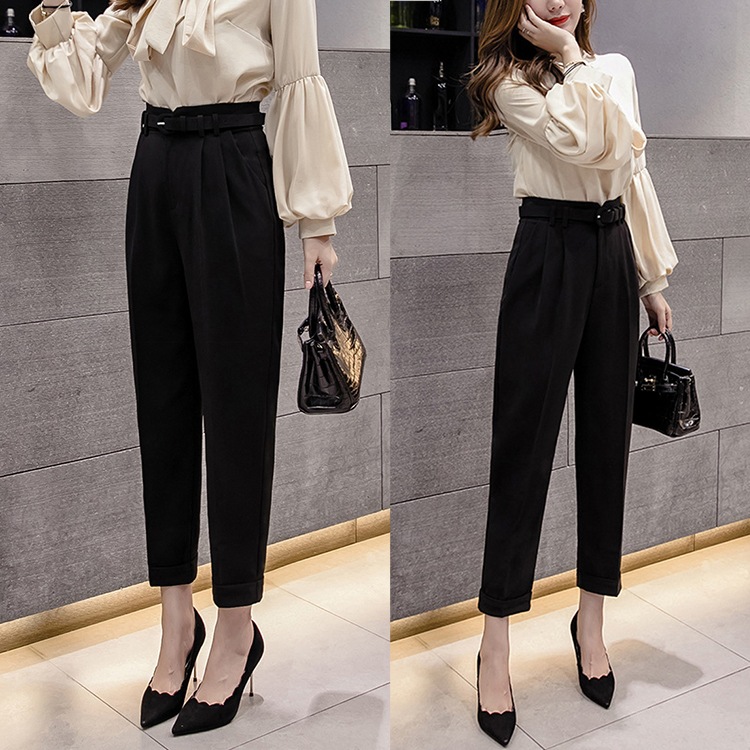 ベルト付き 九分丈 テーパードパンツ