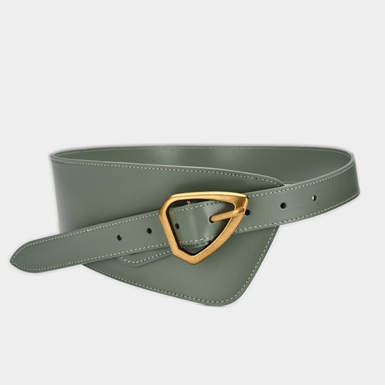 エナメル加工 本革 アシンメトリー ワイドベルト