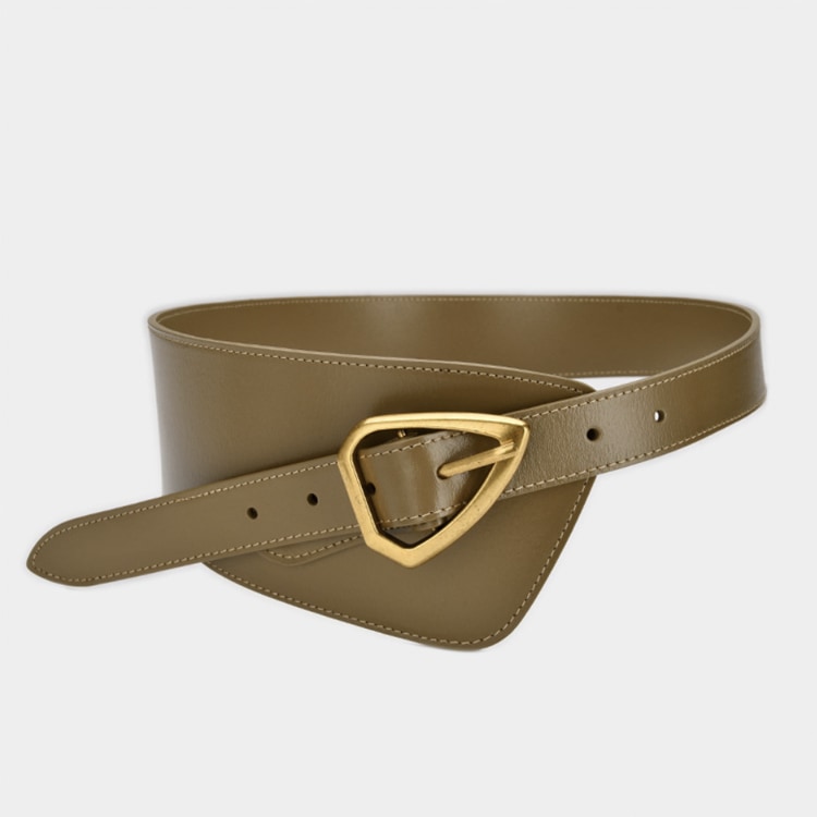 エナメル加工 本革 アシンメトリー ワイドベルト