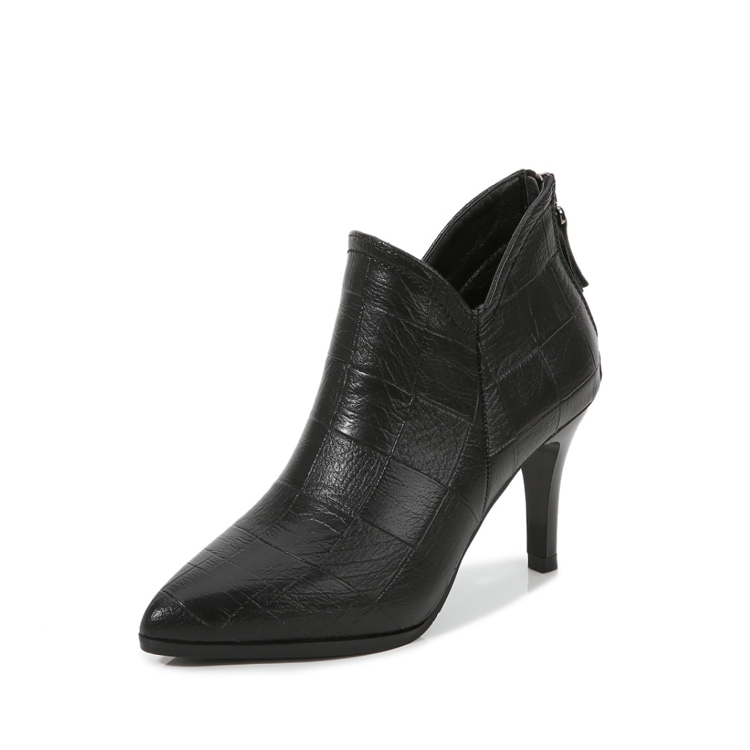 型押しレザー ピンヒール Vカット ブーティー