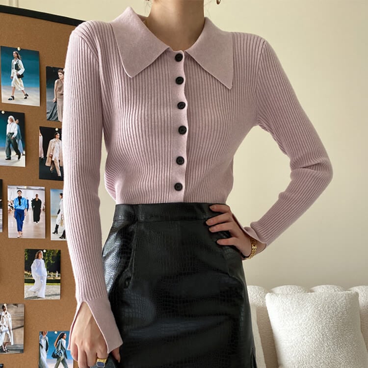 6color おおきめ襟付き ニットカーディガン