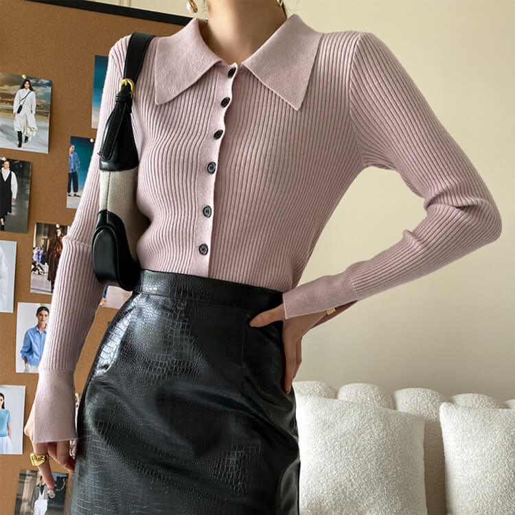 6color おおきめ襟付き ニットカーディガン