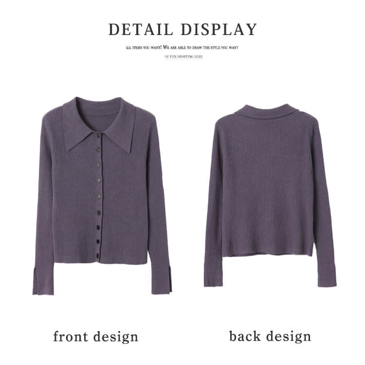 6color おおきめ襟付き ニットカーディガン