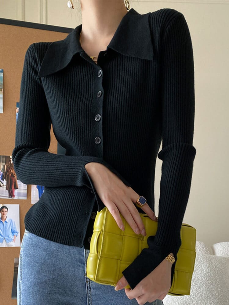 6color おおきめ襟付き ニットカーディガン