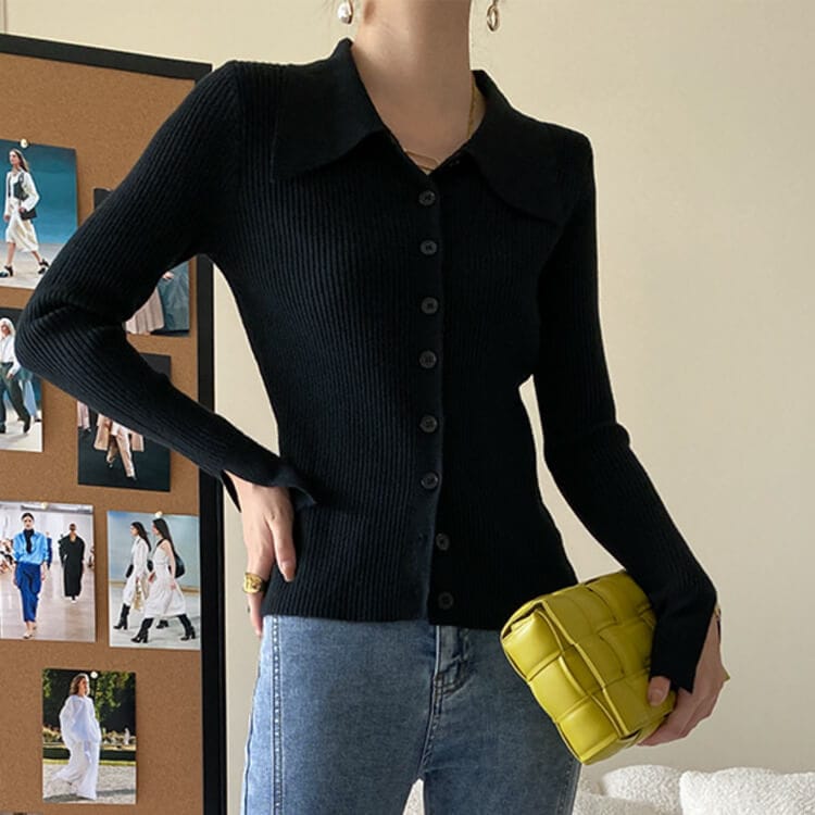 6color おおきめ襟付き ニットカーディガン