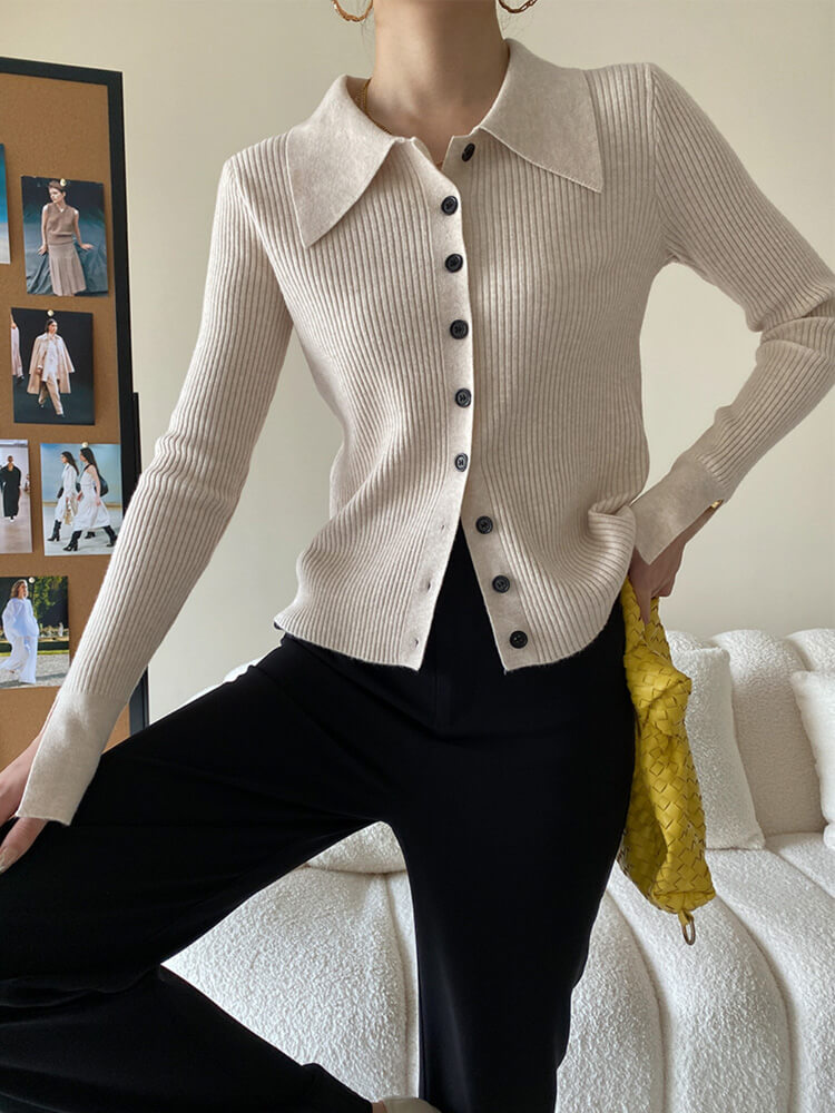 6color おおきめ襟付き ニットカーディガン