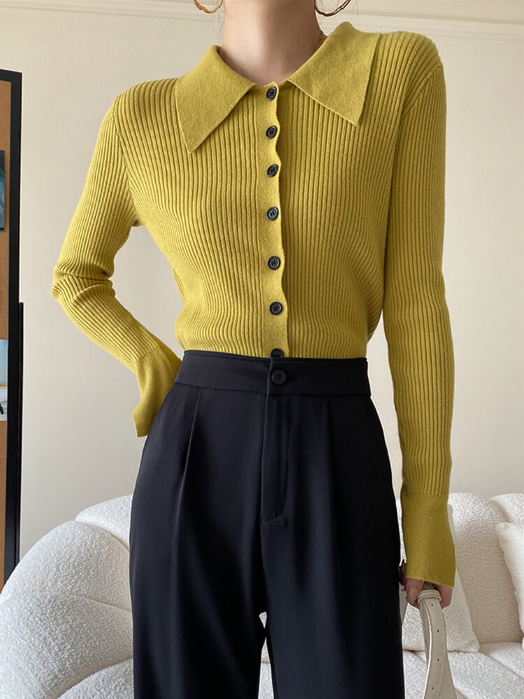 6color おおきめ襟付き ニットカーディガン