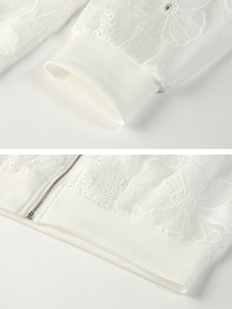 長袖 シースルー 花柄レース ジップアップ ジャケット