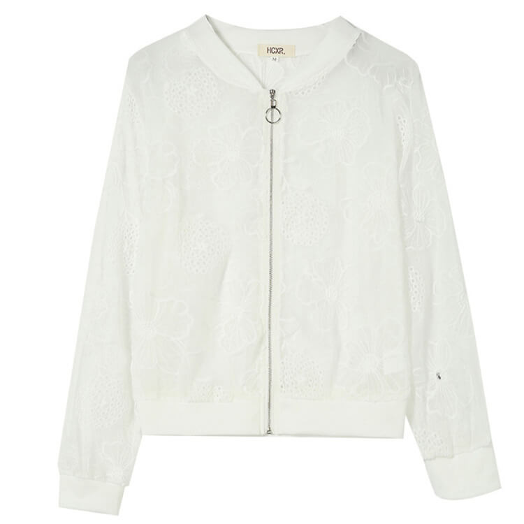 長袖 シースルー 花柄レース ジップアップ ジャケット
