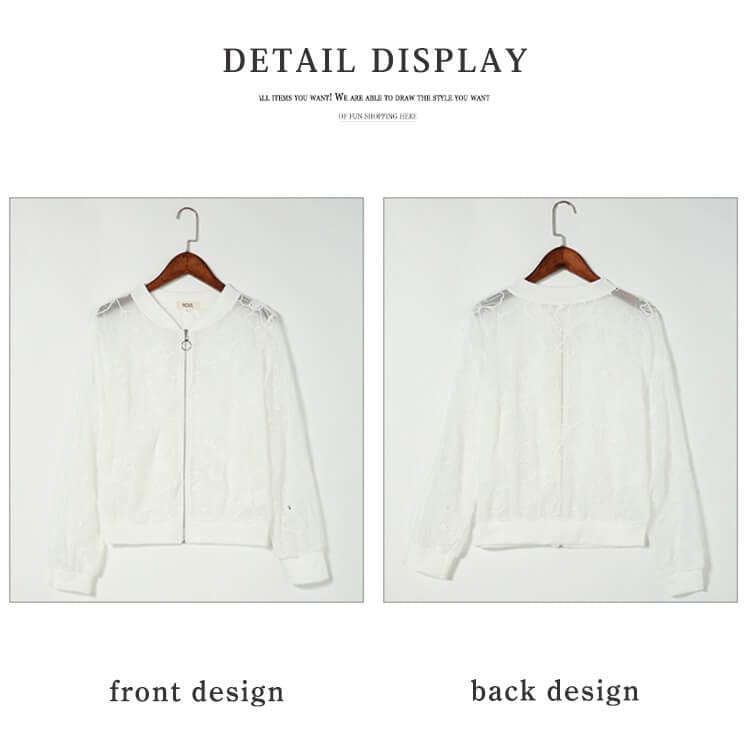 長袖 シースルー 花柄レース ジップアップ ジャケット