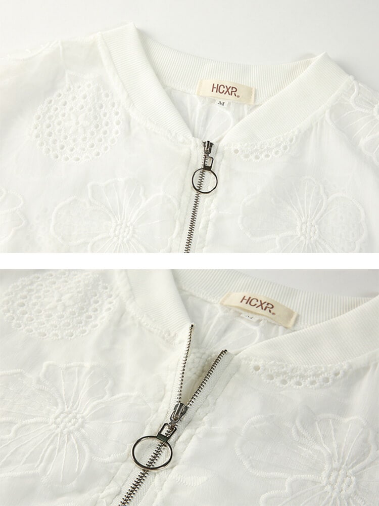 長袖 シースルー 花柄レース ジップアップ ジャケット