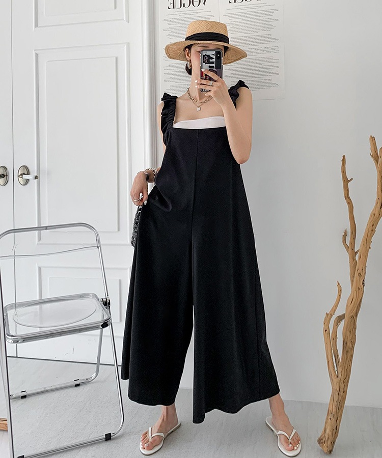 フリルショルダー ゆったり ワイド サロペット