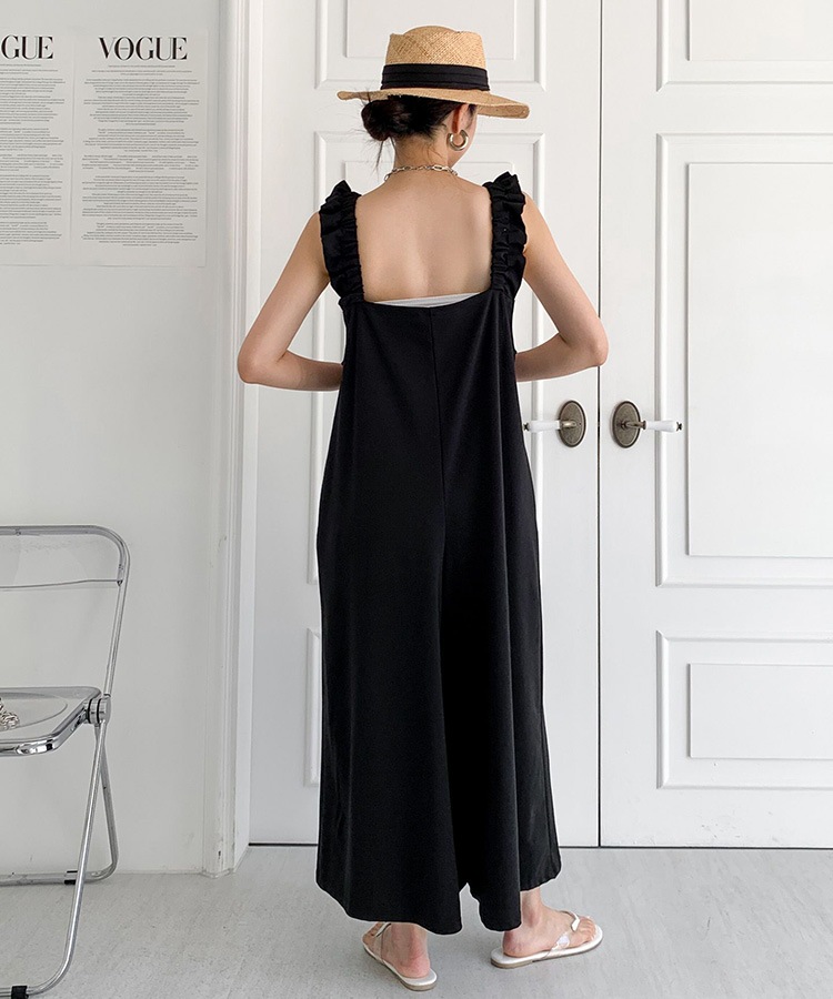 フリルショルダー ゆったり ワイド サロペット