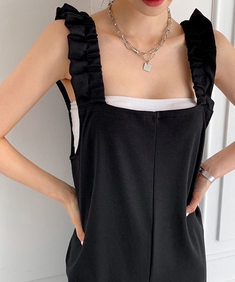 フリルショルダー ゆったり ワイド サロペット