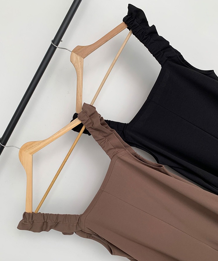 フリルショルダー ゆったり ワイド サロペット