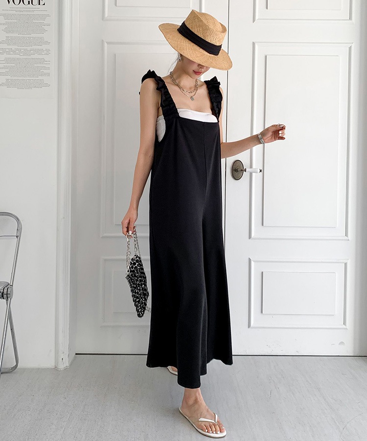 フリルショルダー ゆったり ワイド サロペット