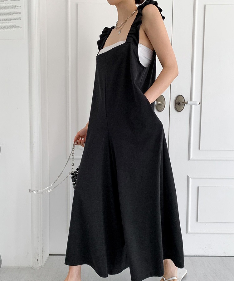 フリルショルダー ゆったり ワイド サロペット