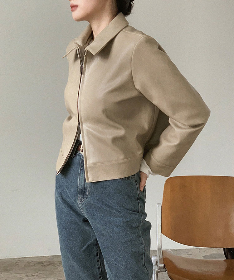 ショート丈 ダブルファスナー フェイクレザー ジャケット

