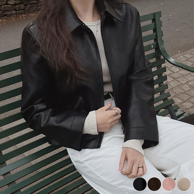 ショート丈 ダブルファスナー フェイクレザー ジャケット

