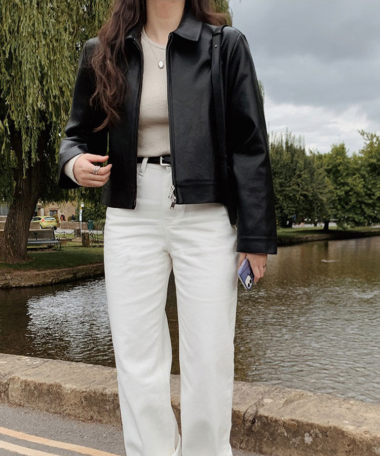 ショート丈 ダブルファスナー フェイクレザー ジャケット

