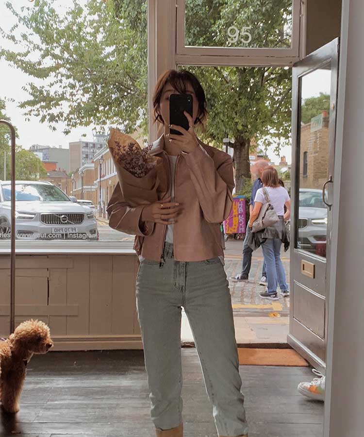 ショート丈 ダブルファスナー フェイクレザー ジャケット

