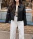 ショート丈 ダブルファスナー フェイクレザー ジャケット

