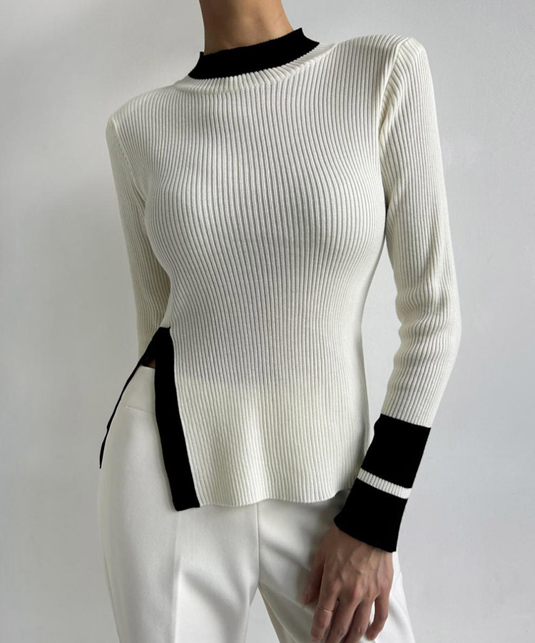 配色 ハイネック 長袖 ニット トップス

