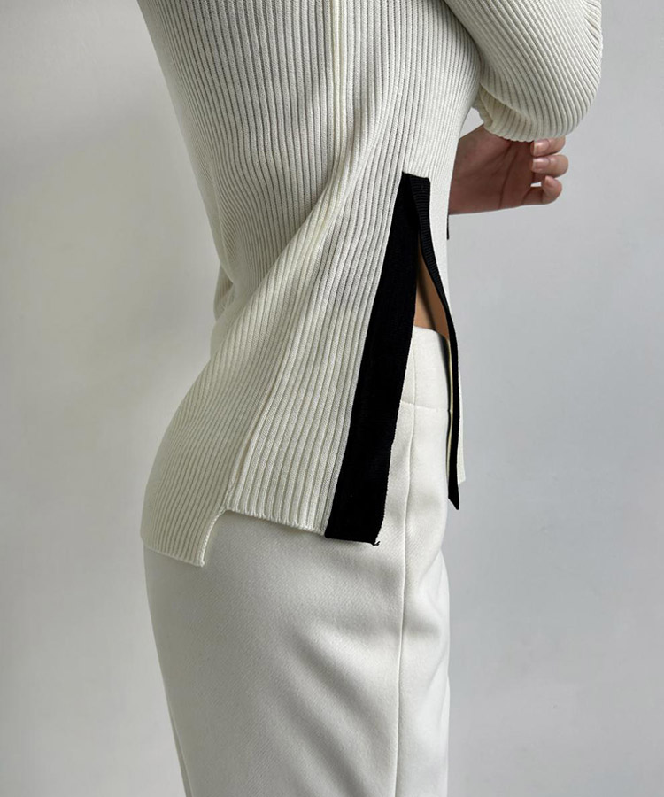 配色 ハイネック 長袖 ニット トップス

