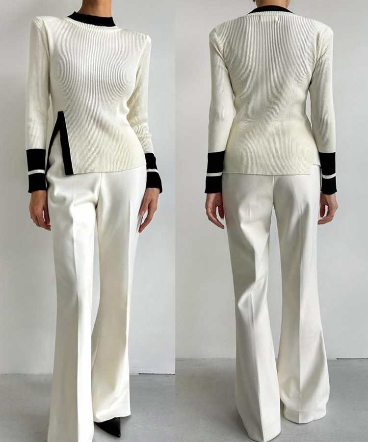 配色 ハイネック 長袖 ニット トップス

