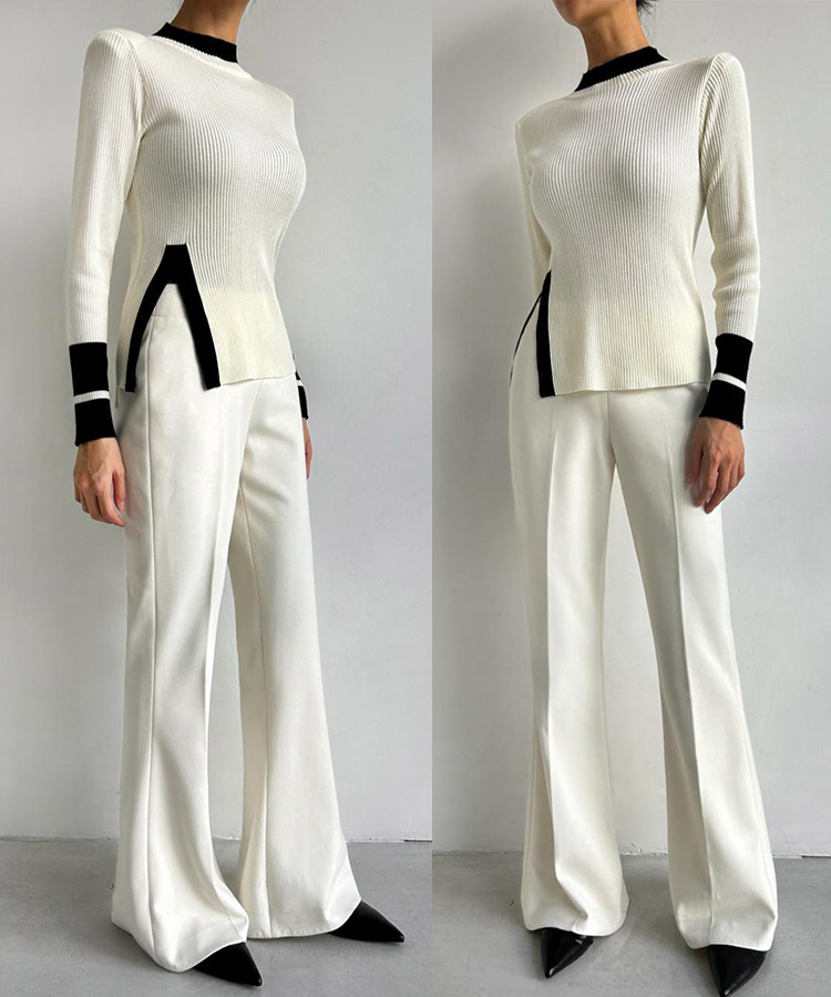 配色 ハイネック 長袖 ニット トップス

