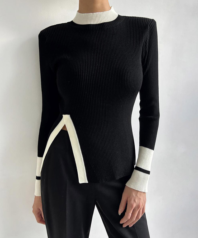 配色 ハイネック 長袖 ニット トップス

