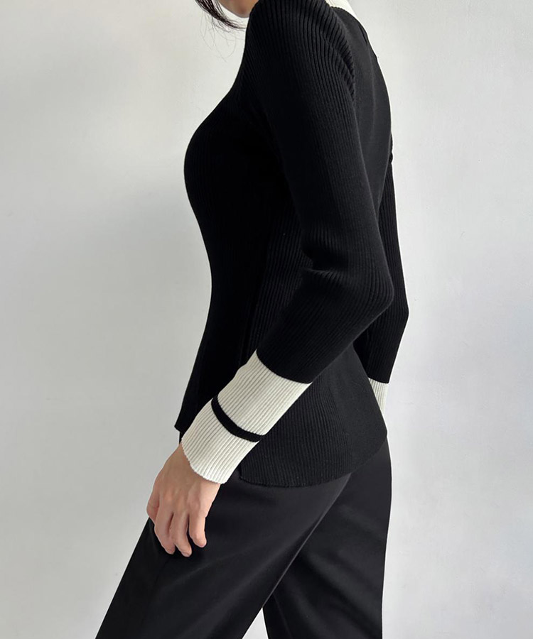 配色 ハイネック 長袖 ニット トップス

