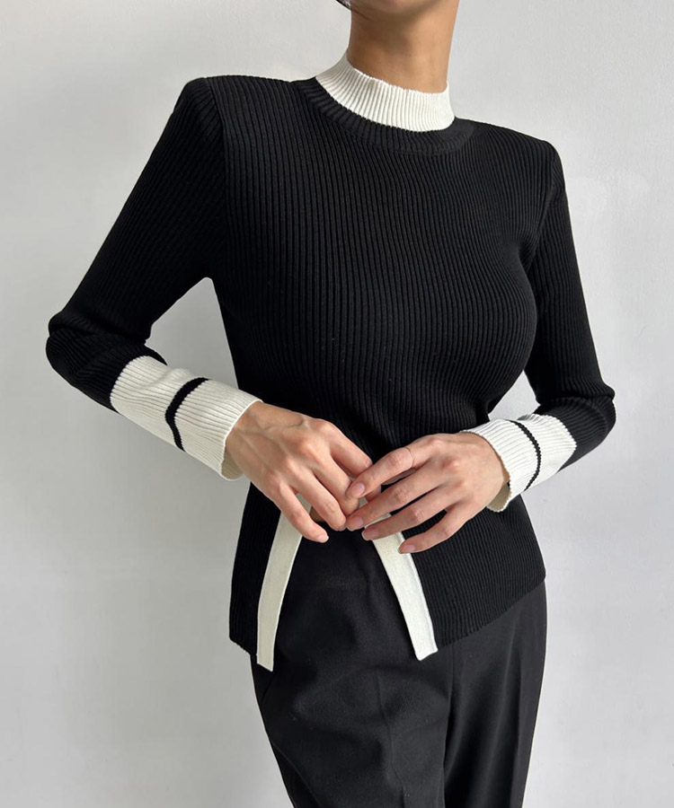 配色 ハイネック 長袖 ニット トップス

