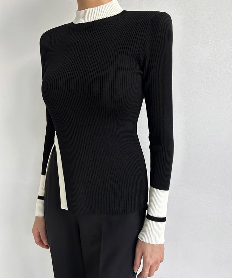 配色 ハイネック 長袖 ニット トップス

