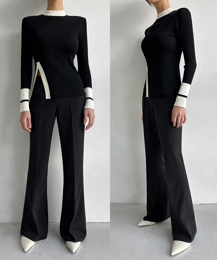 配色 ハイネック 長袖 ニット トップス

