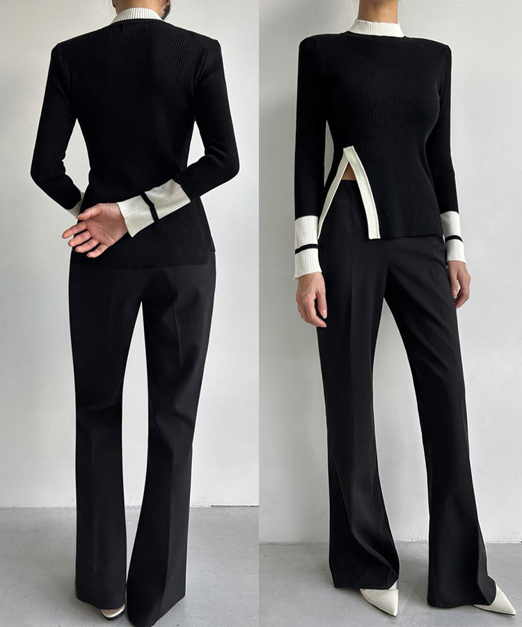 配色 ハイネック 長袖 ニット トップス

