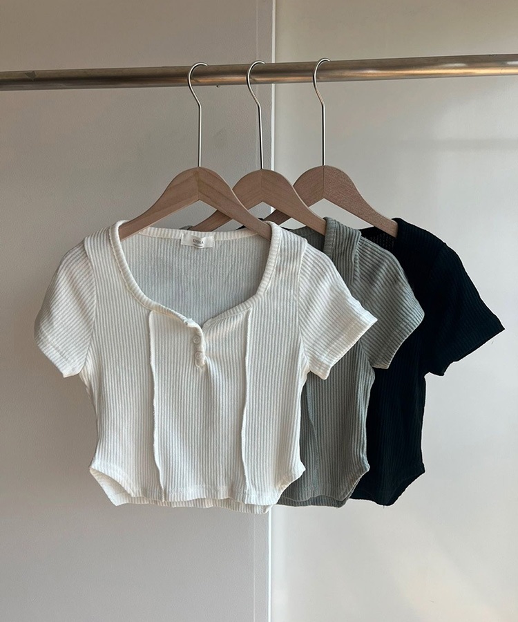 ヘンリーネック 半袖 クロップド Tシャツ