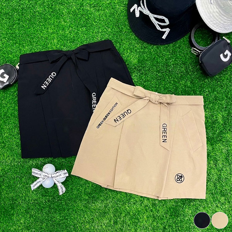 ウエストリボン フロントタック ショート丈 ゴルフスカート

