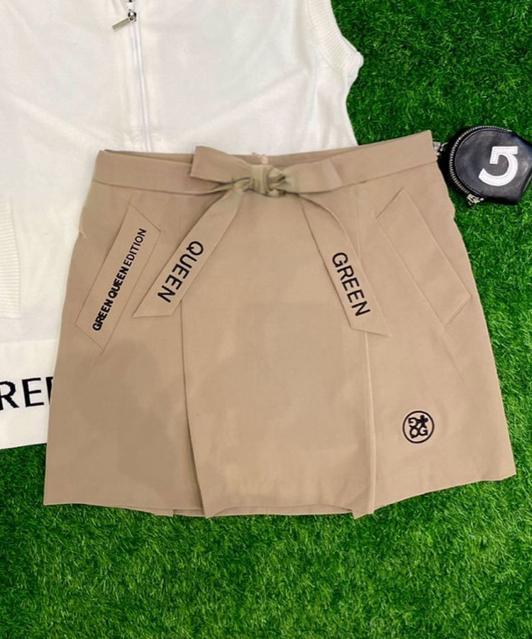 ウエストリボン フロントタック ショート丈 ゴルフスカート

