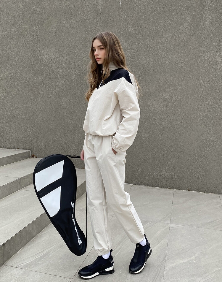 2WAY 配色 ハーフジップ ナイロン ジャージ 上下 